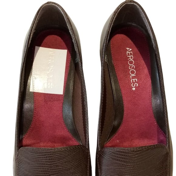 AEROSOLES Shoes  wms 7 1/2  Brown Leather  Slip-On Final  Exam  Wedge Heel  EXC - Picture 4 of 12